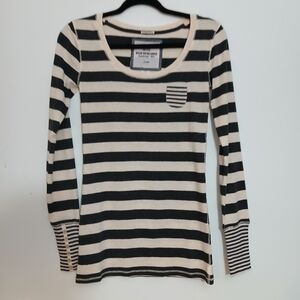 Poof Excellence Striped Long Sleeve Tee in Black and Cream